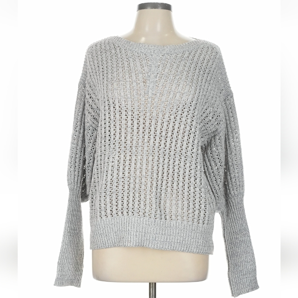 Women's Grey Ribbed Long Sleeve Sweater - John + Jenn - Grey - XS/TP